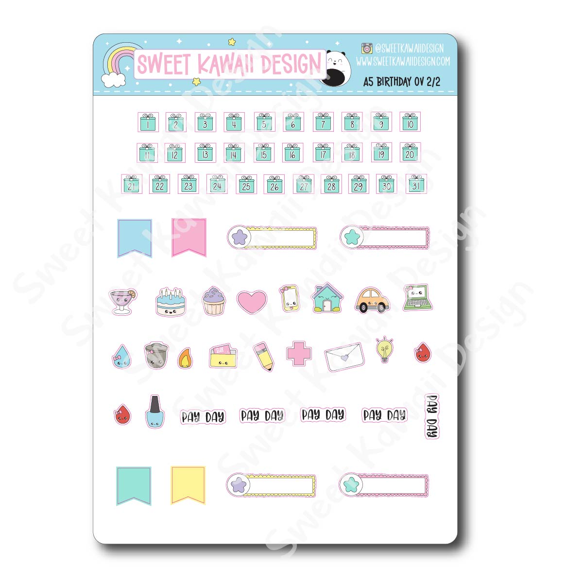 Birthday Monthly Overview Stickers - A5