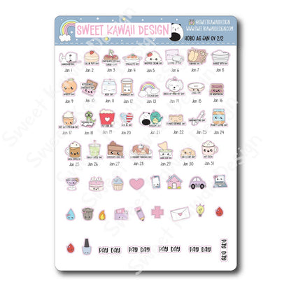 January 2025 Monthly Overview Stickers - Hobo A6