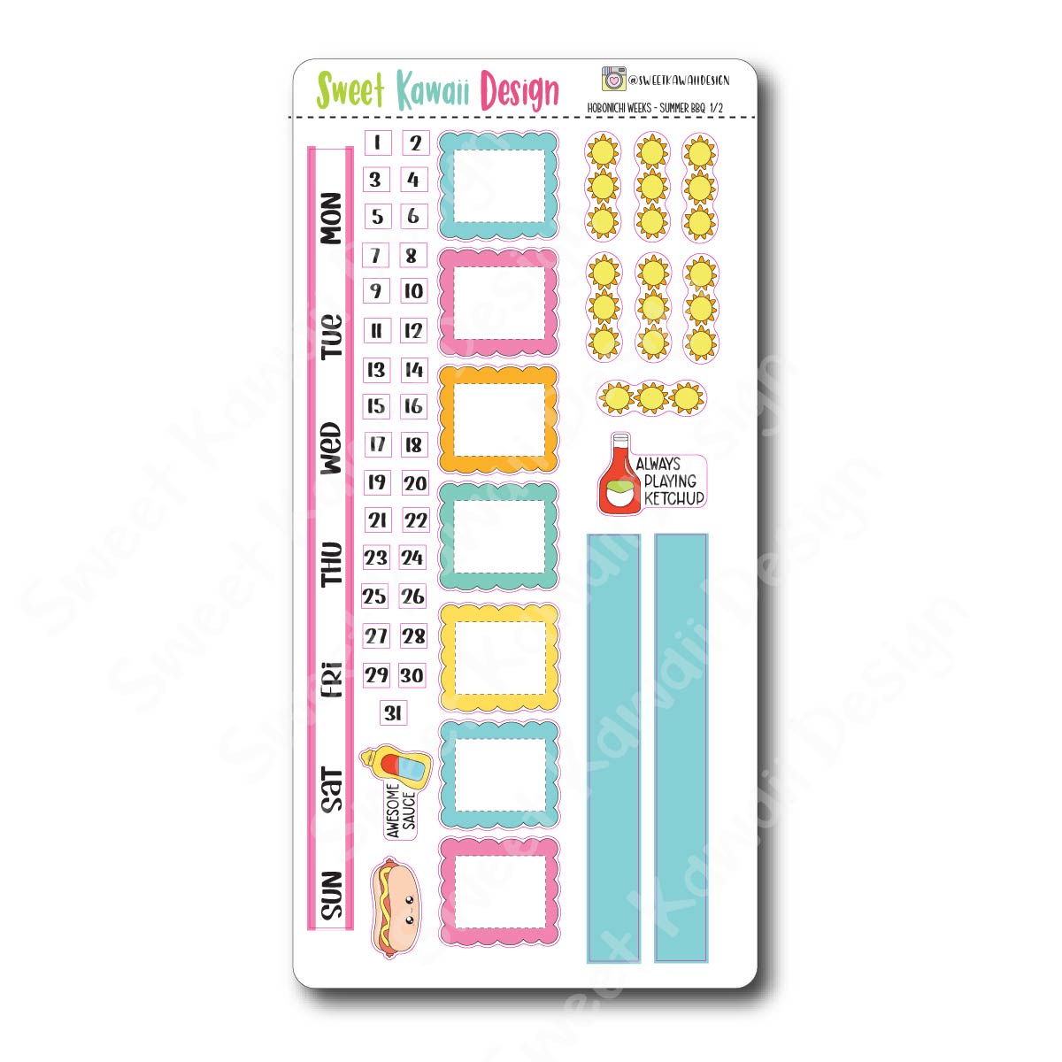 Kawaii Hobonichi Weeks Stickers - Summer BBQ