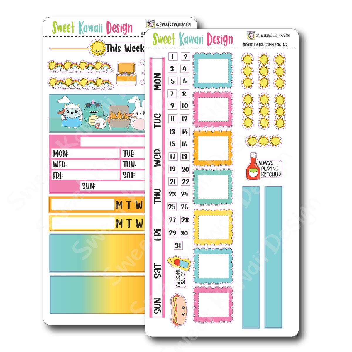 Kawaii Hobonichi Weeks Stickers - Summer BBQ