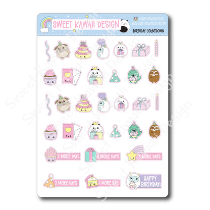 Kawaii Birthday Countdown Stickers