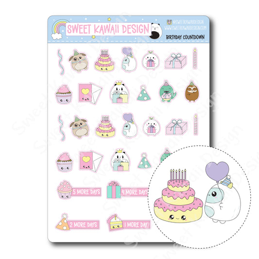 Kawaii Birthday Countdown Stickers