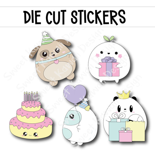 Kawaii Birthday Critter Die Diecut Sticker Set