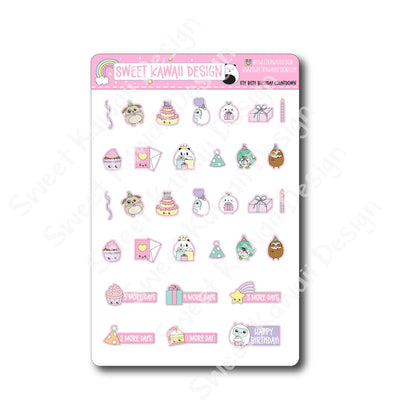 Kawaii Birthday Countdown Stickers