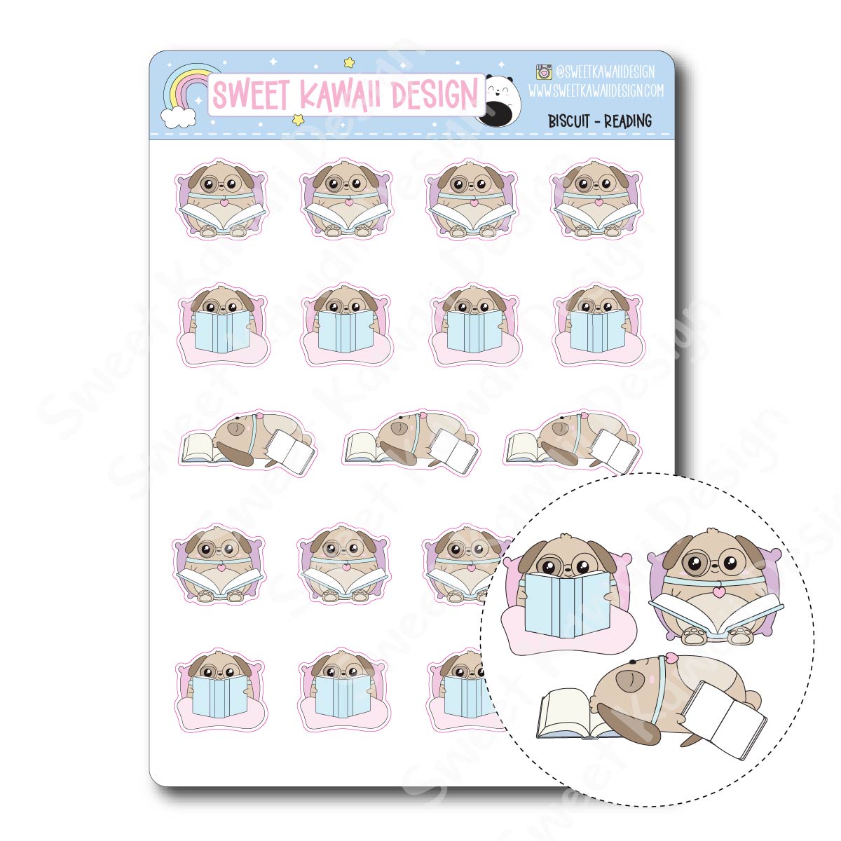 Kawaii Biscuit Stickers - Reading