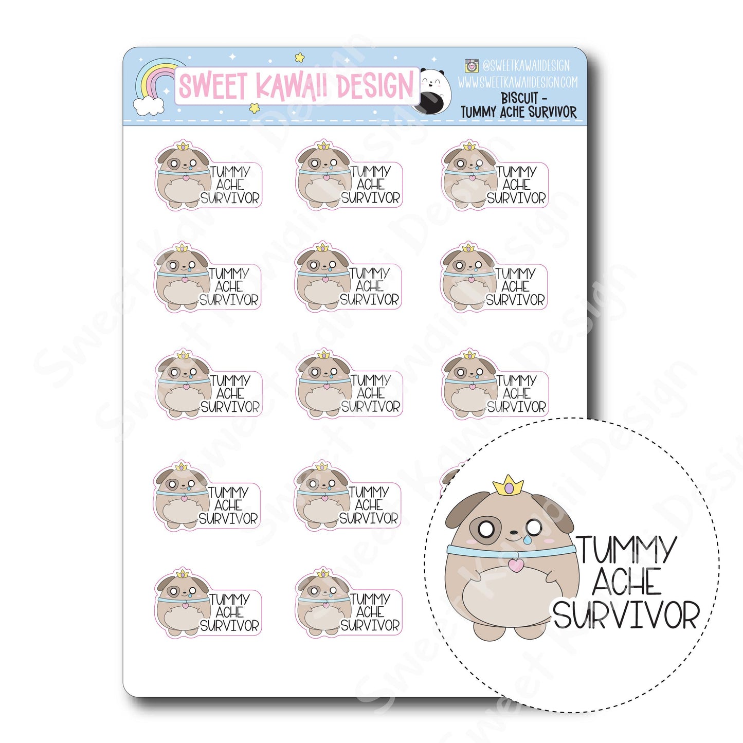 Kawaii Biscuit Stickers - Tummy Ache Survivor