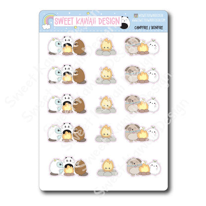 Kawaii Campfire/Bonfire Stickers