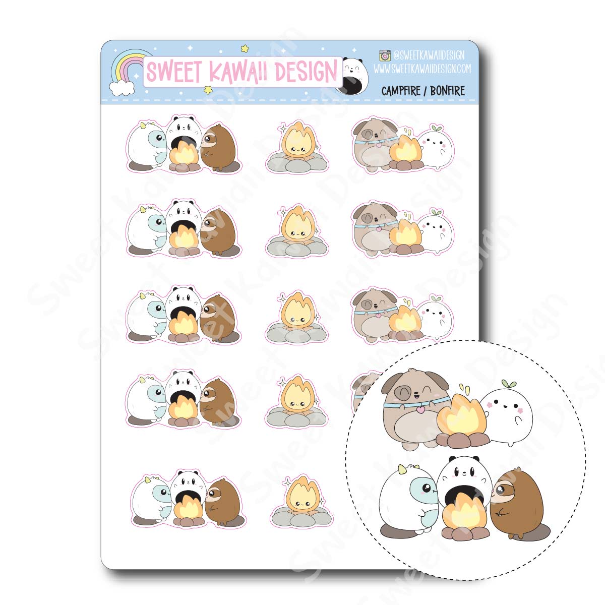 Kawaii Campfire/Bonfire Stickers