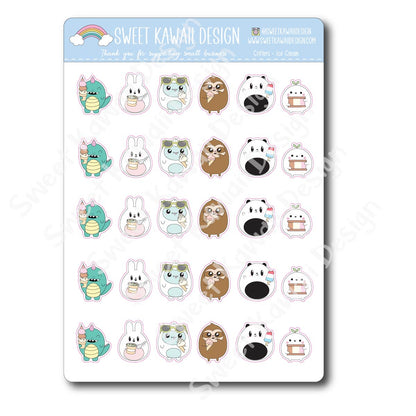 Kawaii Critter Stickers - Ice Cream