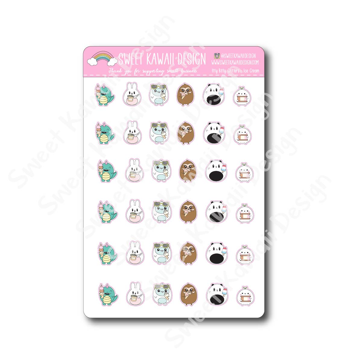 Kawaii Critter Stickers - Ice Cream