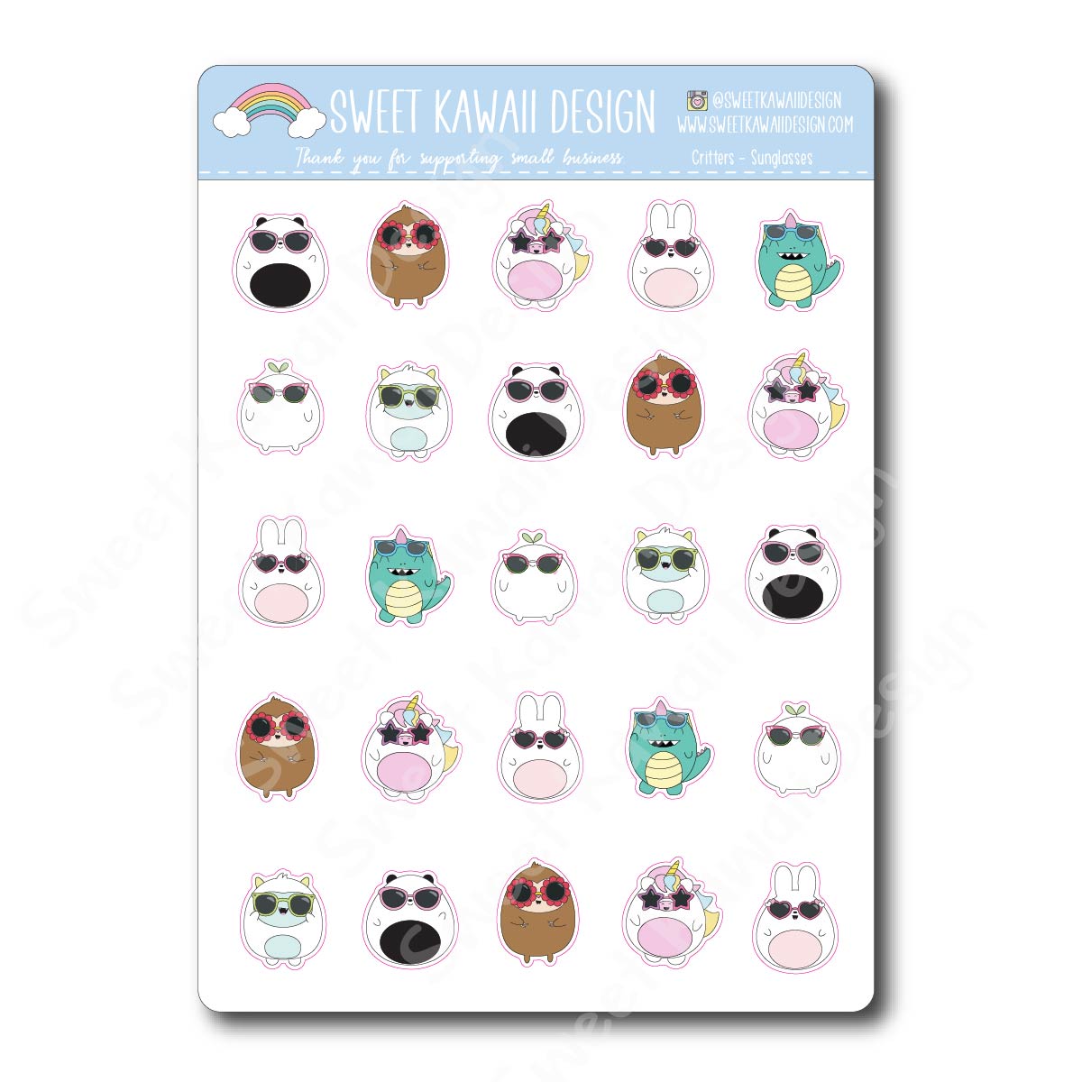 Kawaii Critter Stickers - Sunglasses