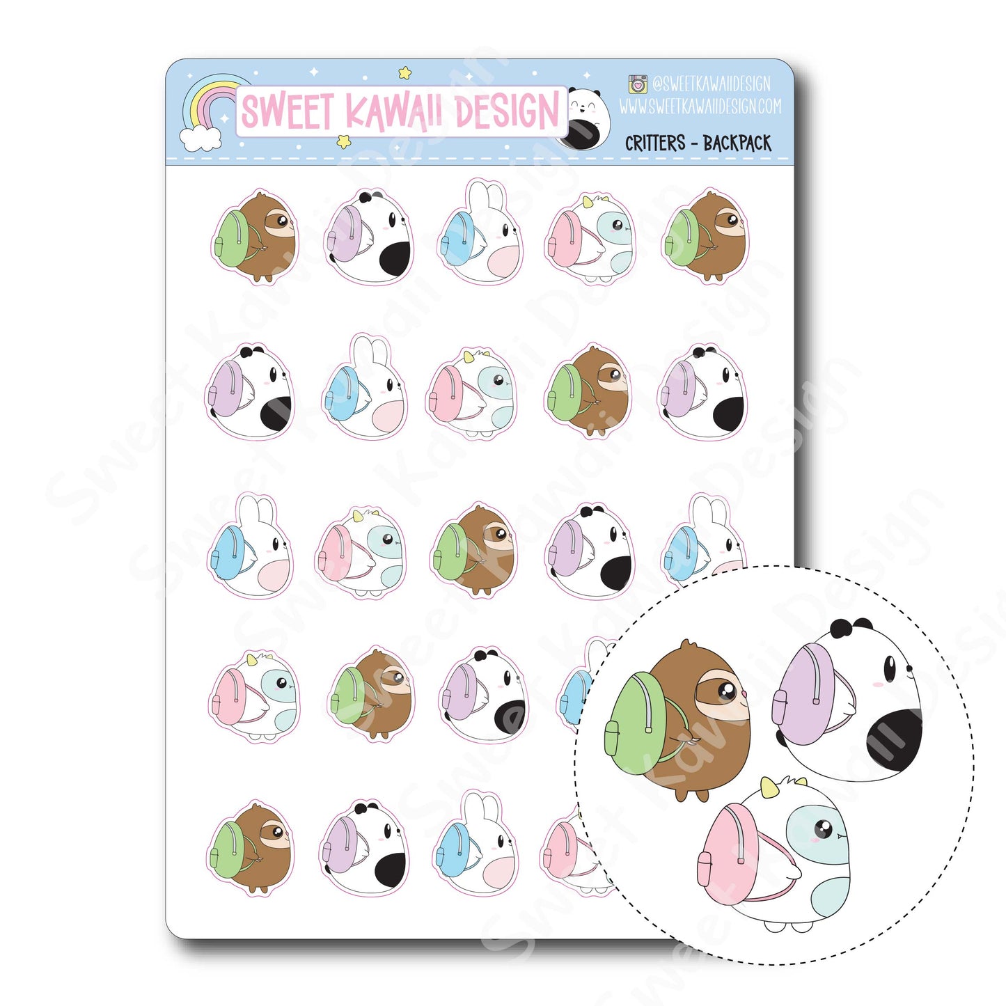 Kawaii Critter Stickers - Backpack