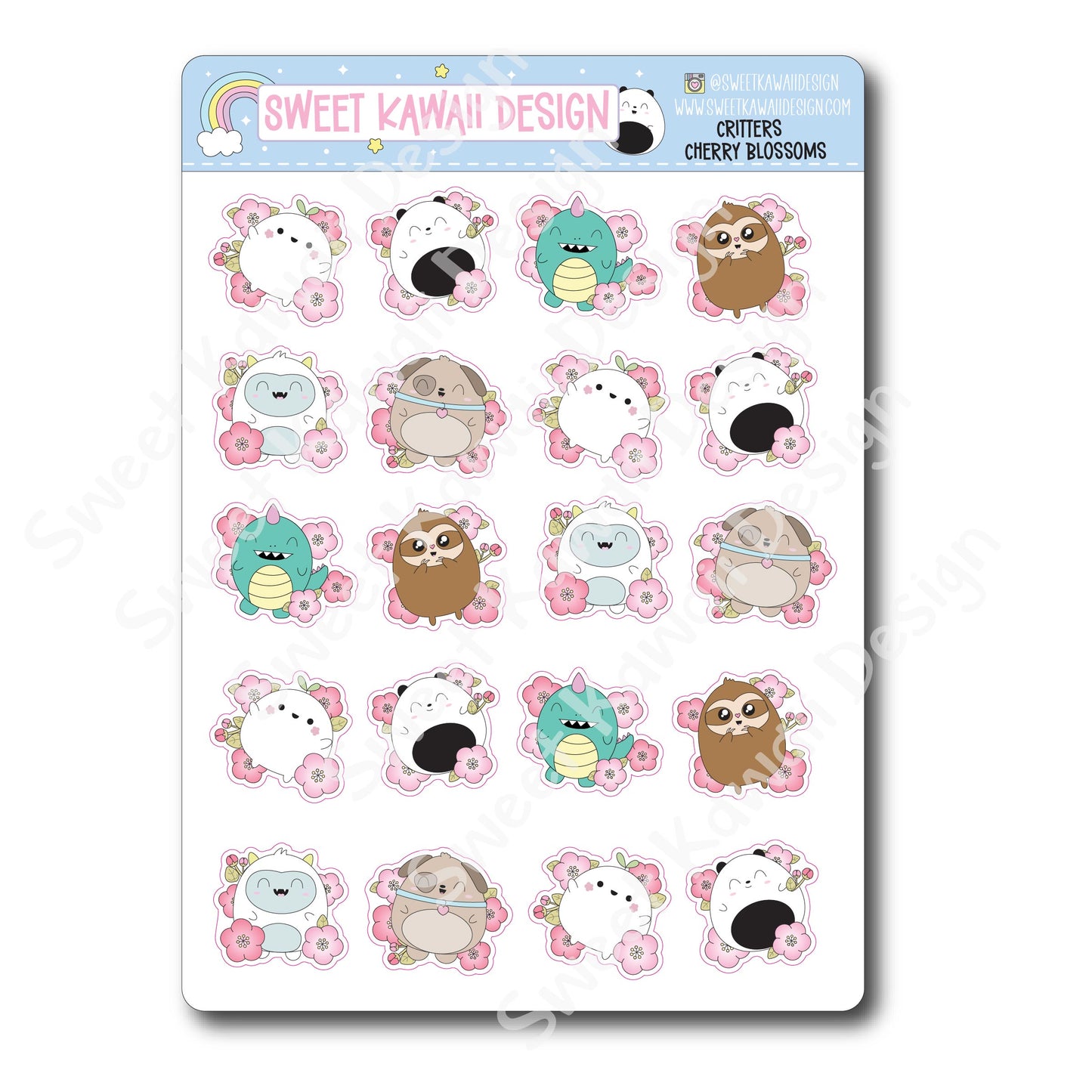 Kawaii Critter Stickers - Cherry Blossoms