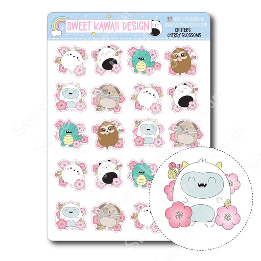 Kawaii Critter Stickers - Cherry Blossoms