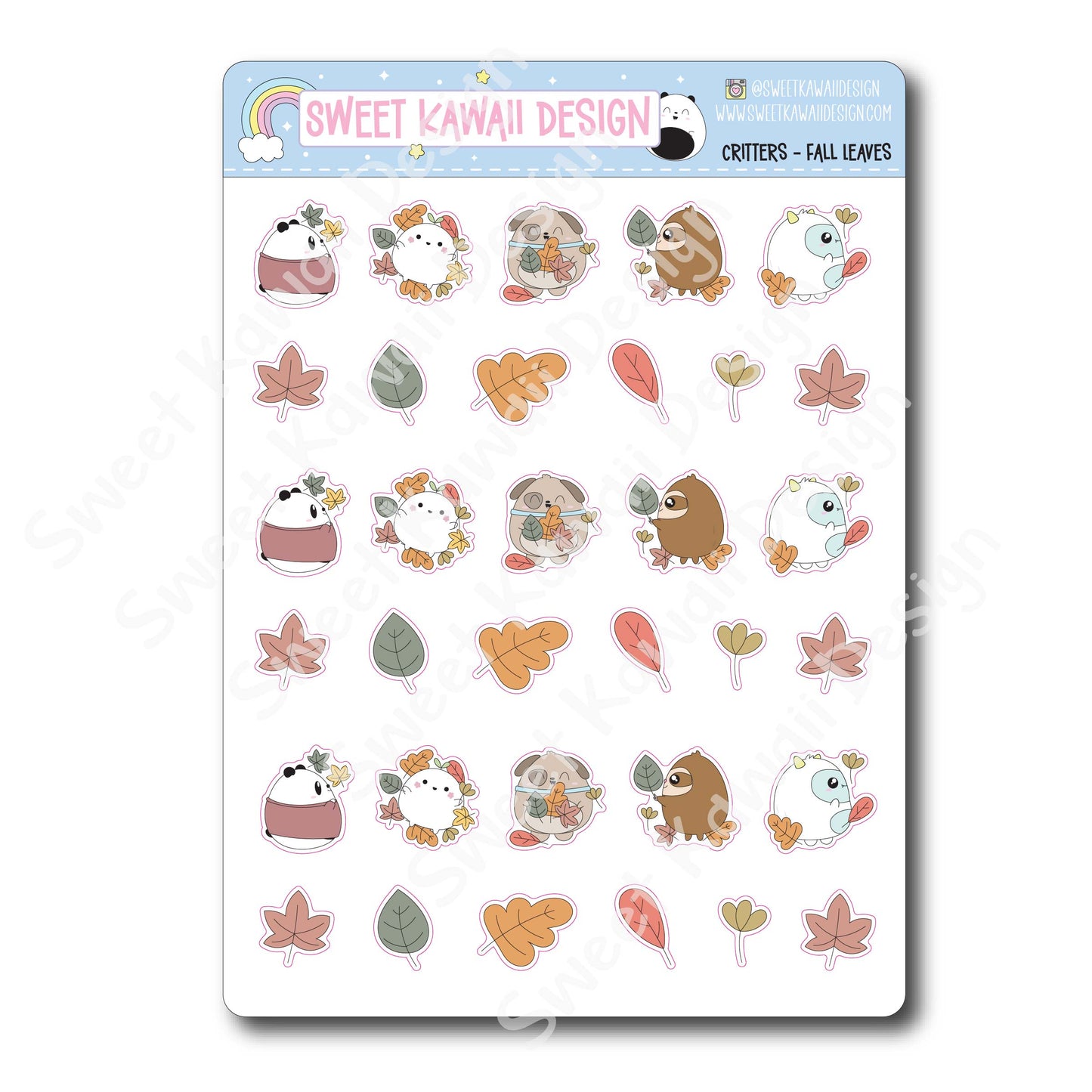 Kawaii Critters Stickers - Fall Leaves