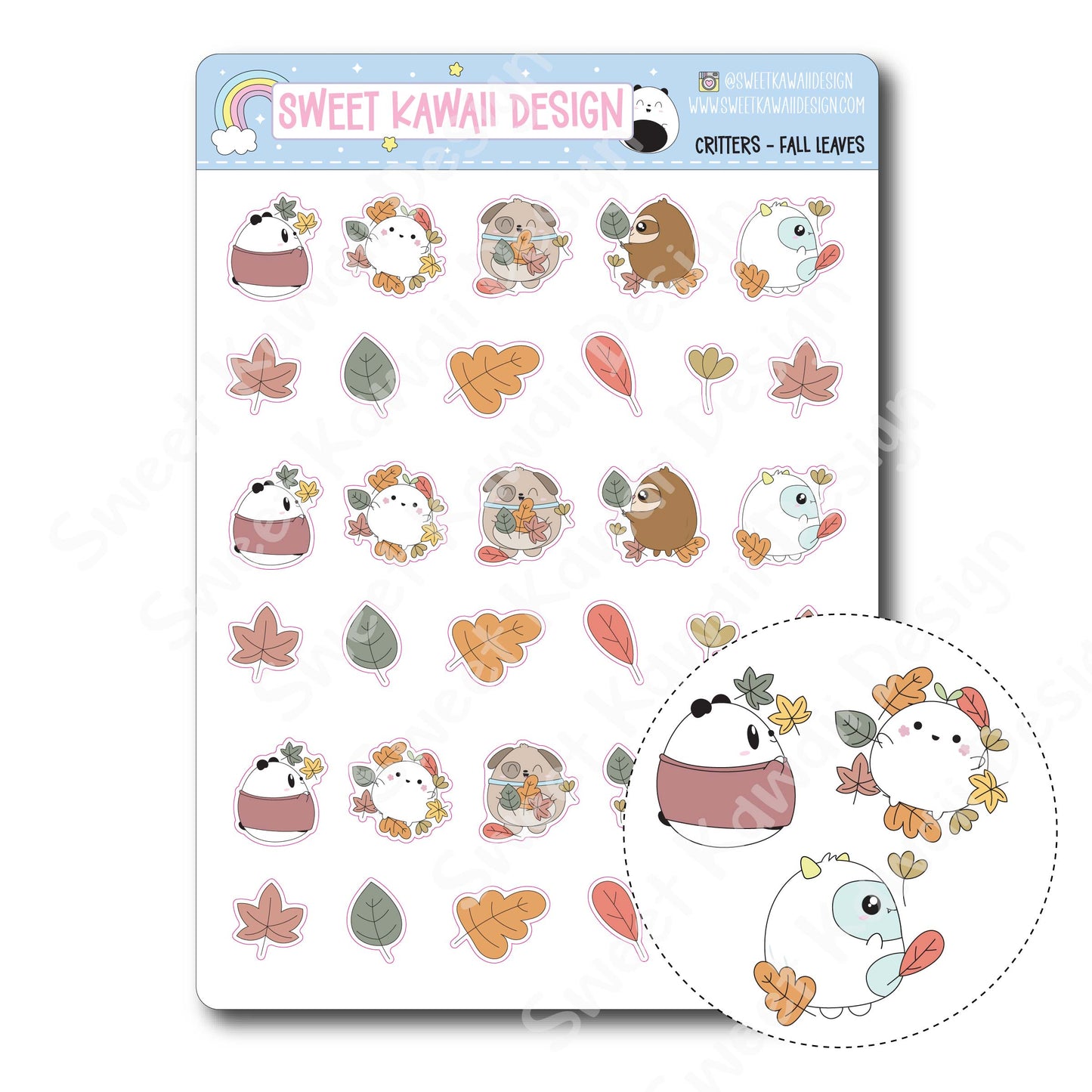 Kawaii Critters Stickers - Fall Leaves