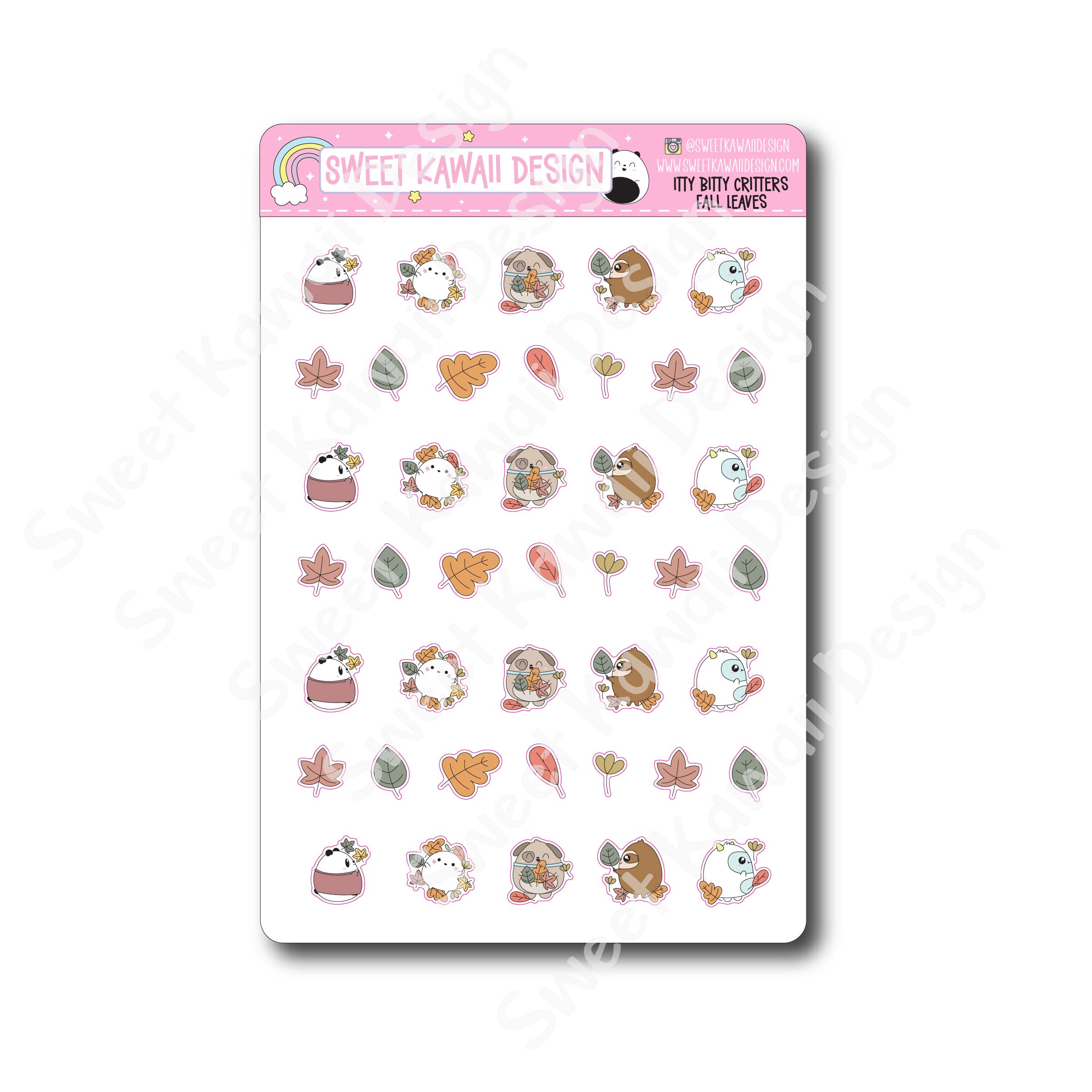 Kawaii Critters Stickers - Fall Leaves