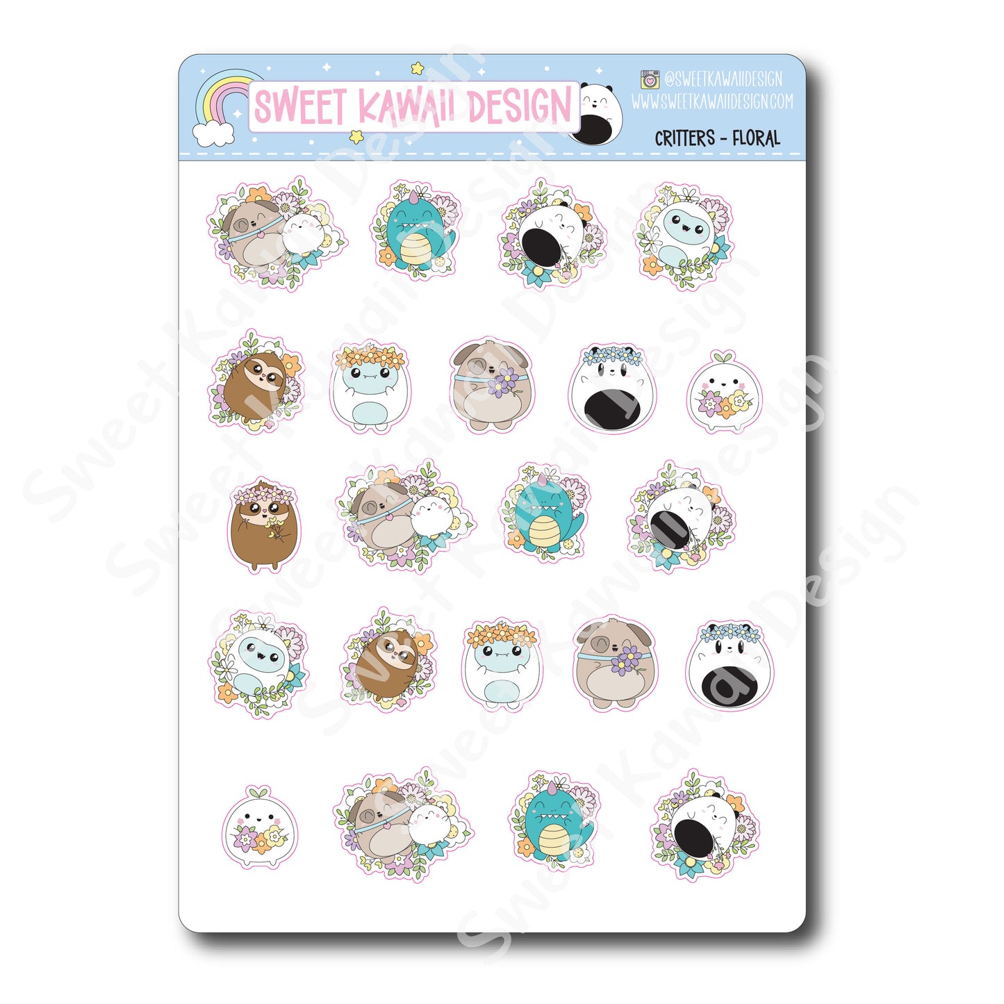 Kawaii Critter Stickers - Floral