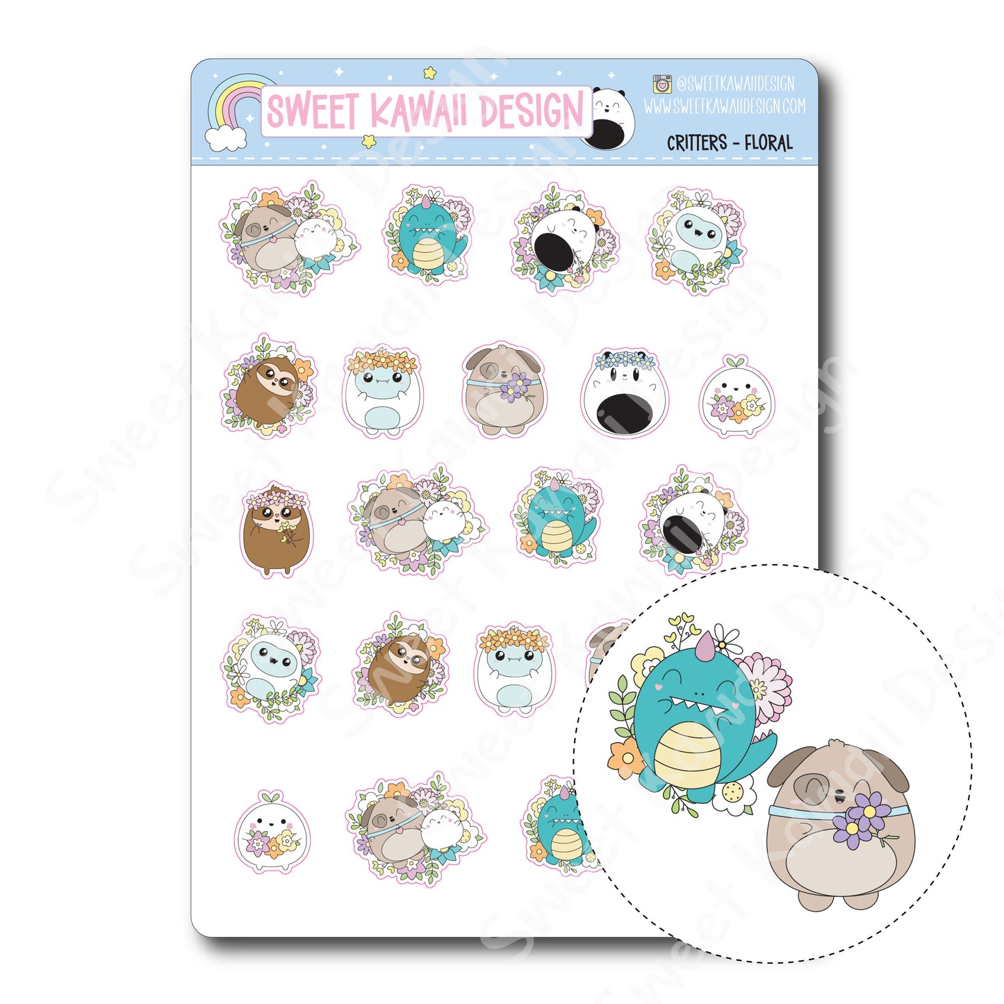 Kawaii Critter Stickers - Floral