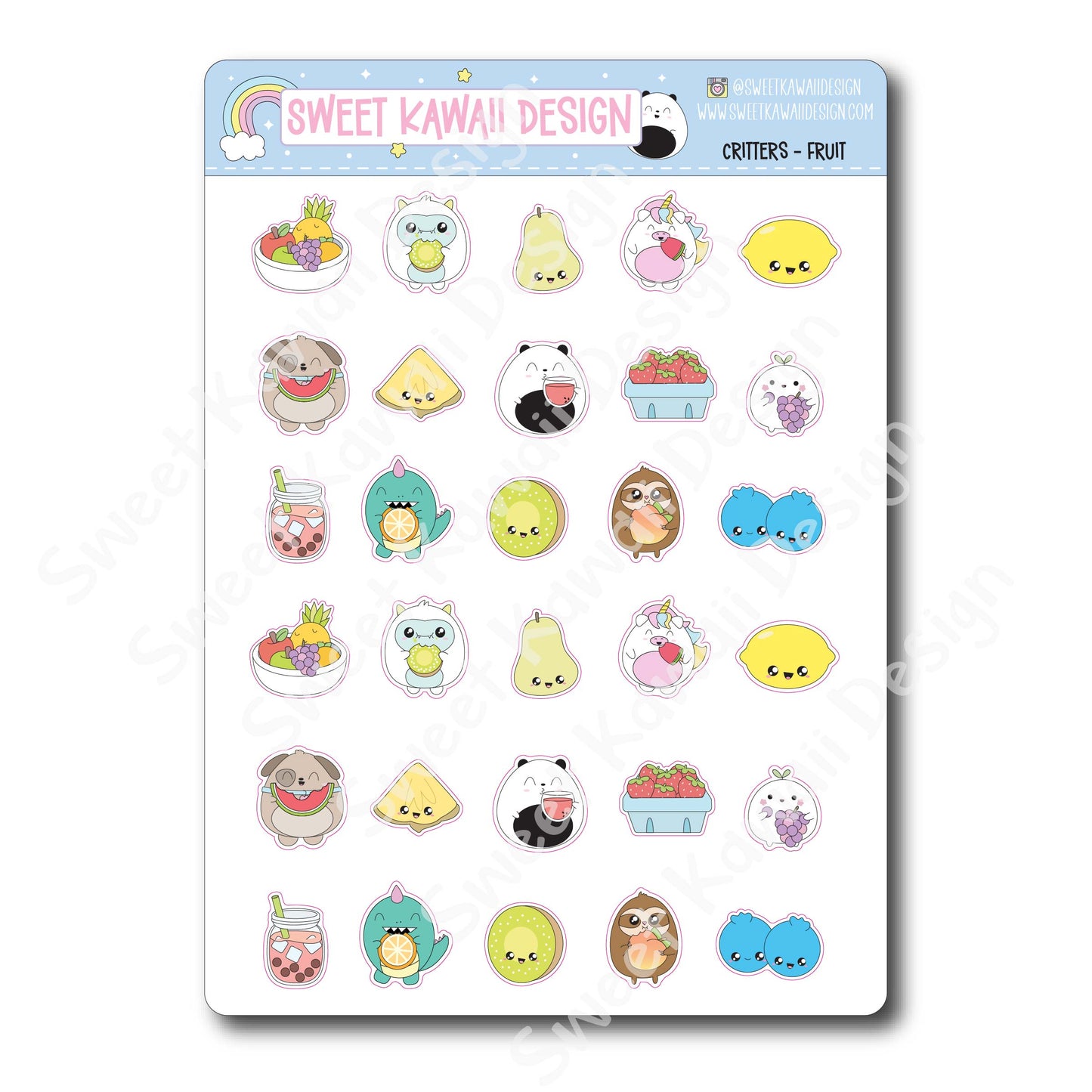 Kawaii Critter Stickers - Fruit