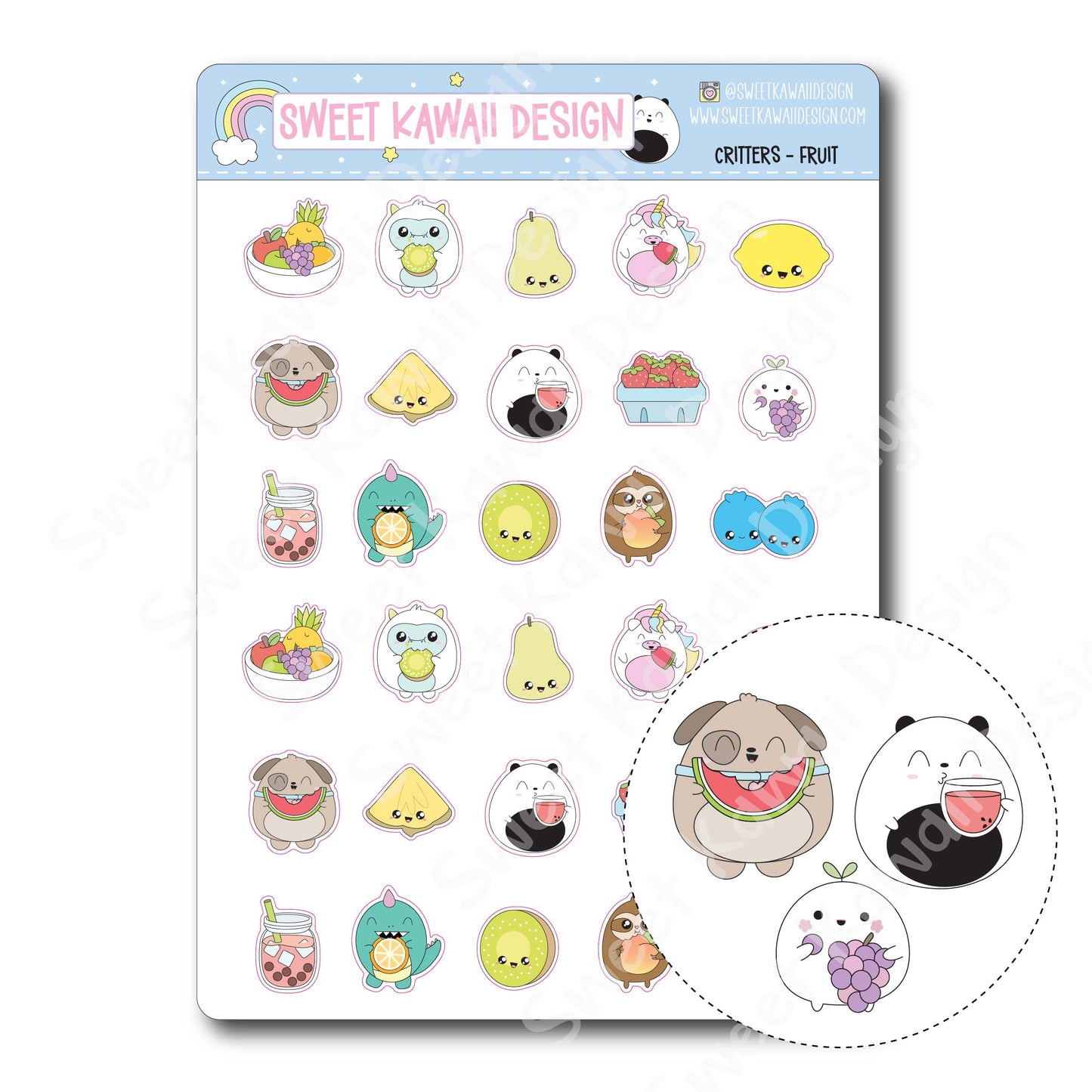 Kawaii Critter Stickers - Fruit