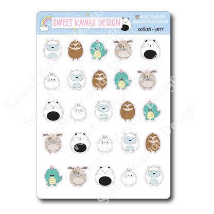 Kawaii Critter Stickers - Happy