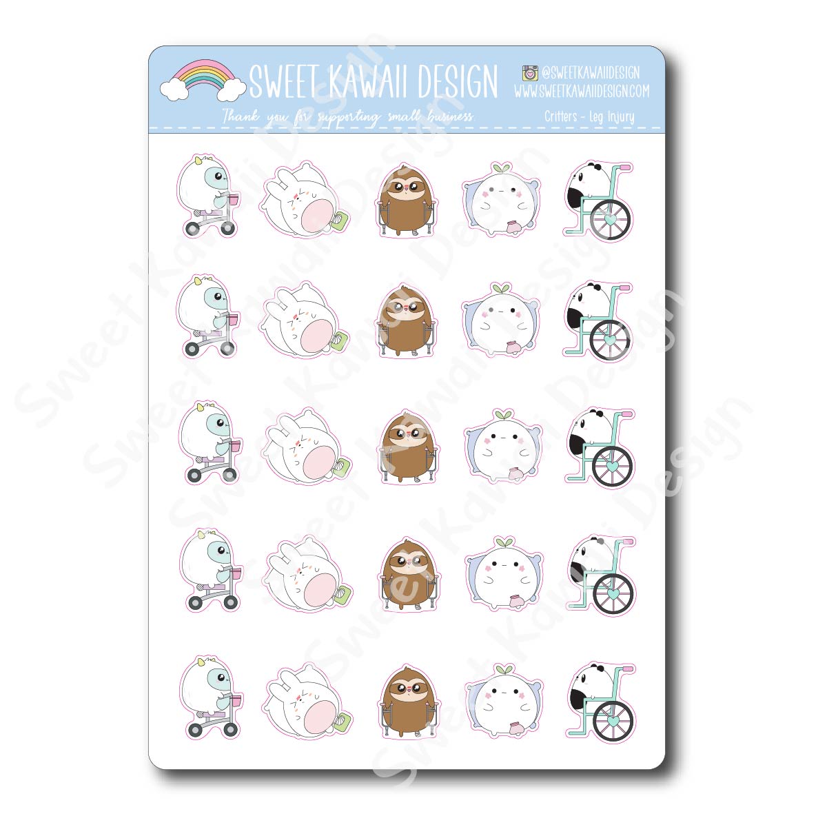 Kawaii Critter Stickers - Leg Injury