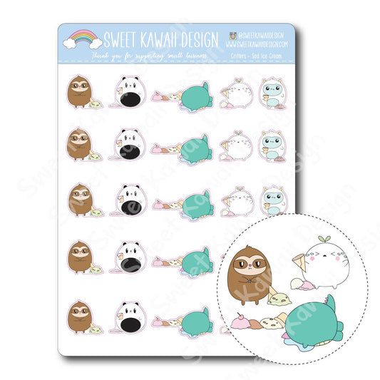 Kawaii Critter Stickers - Sad Ice Cream