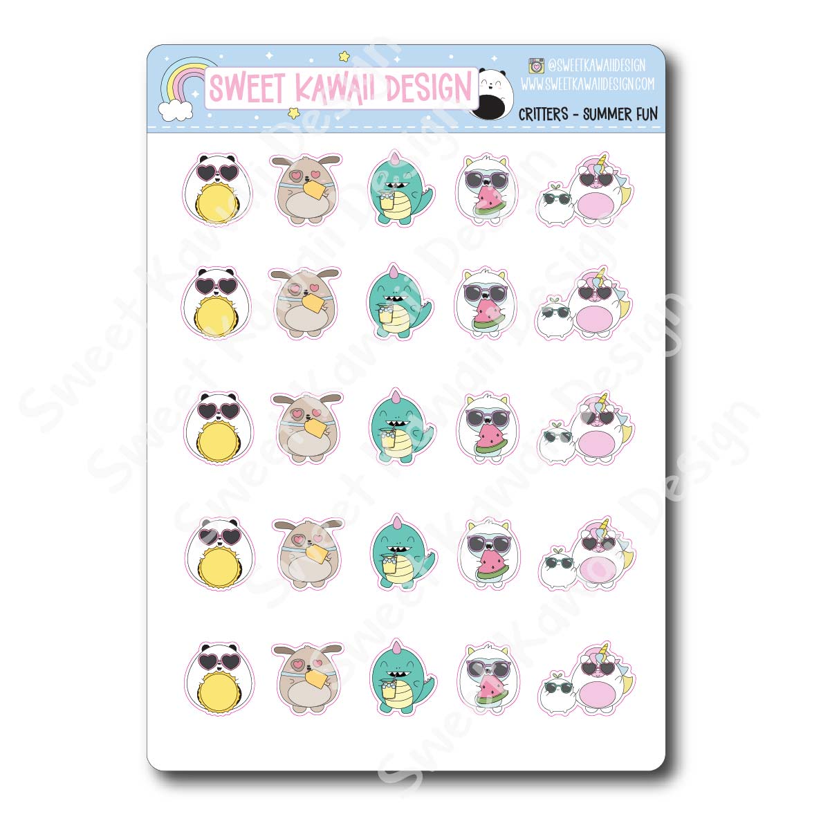 Kawaii Critter Stickers - Summer Fun