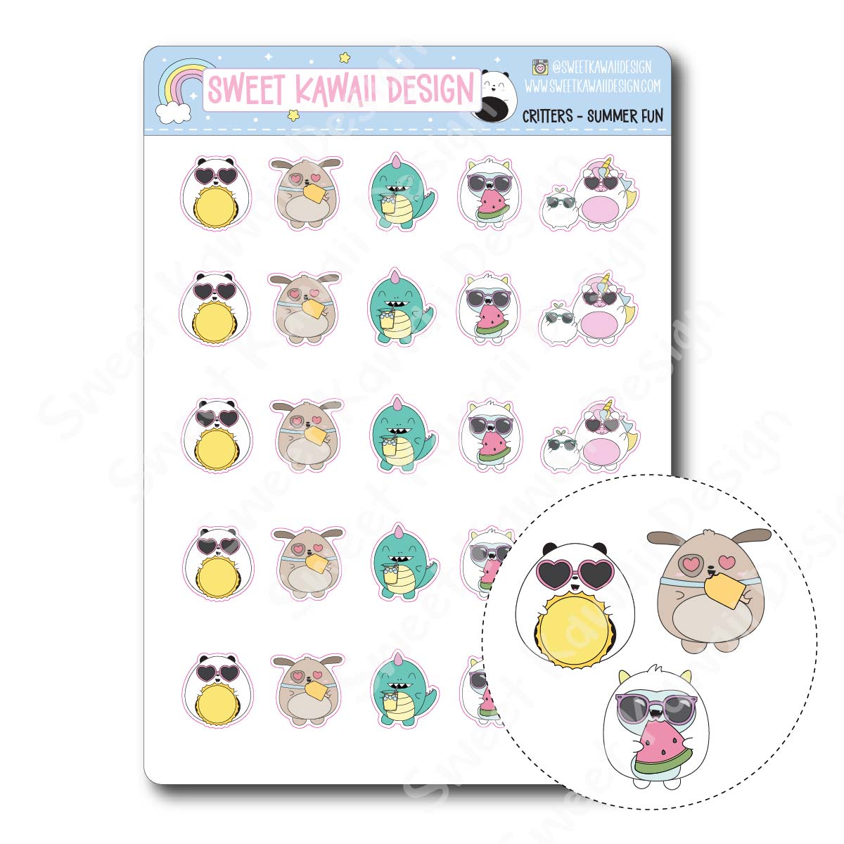 Kawaii Critter Stickers - Summer Fun