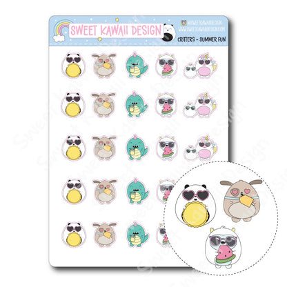 Kawaii Critter Stickers - Summer Fun