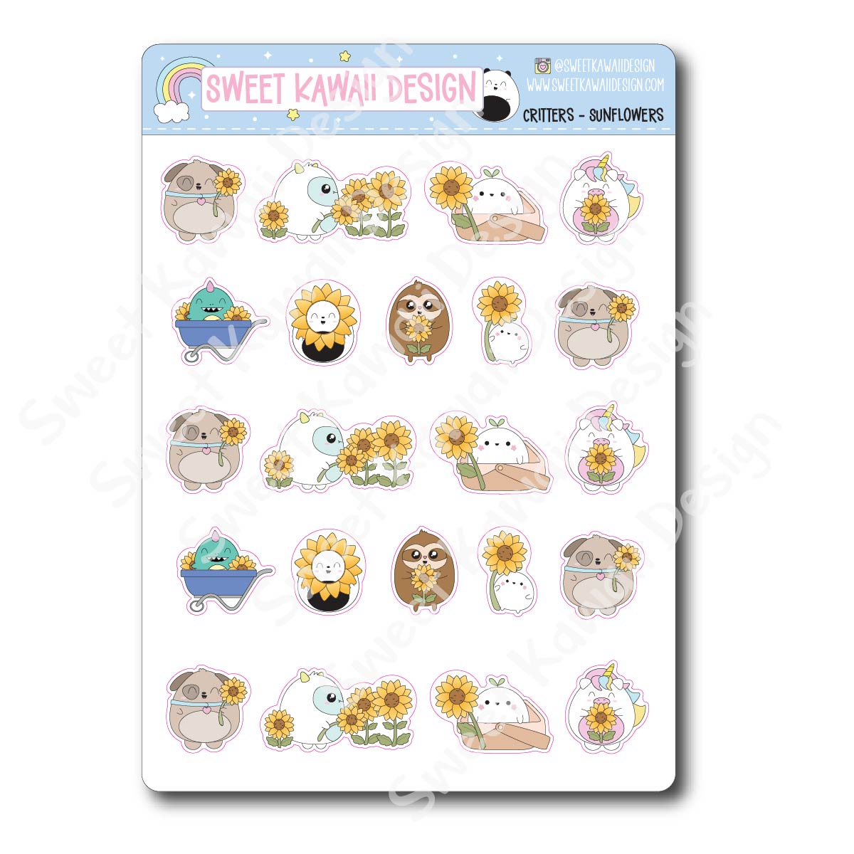 Kawaii Critter Stickers - Sunflowers