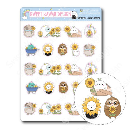 Kawaii Critter Stickers - Sunflowers