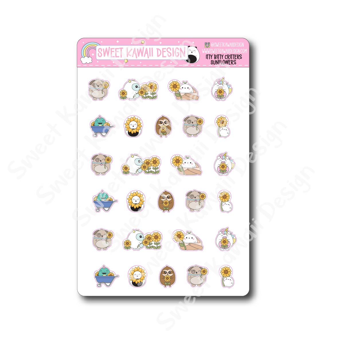 Kawaii Critter Stickers - Sunflowers