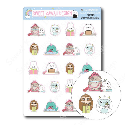 Kawaii Critter Stickers - Wrapping Presents