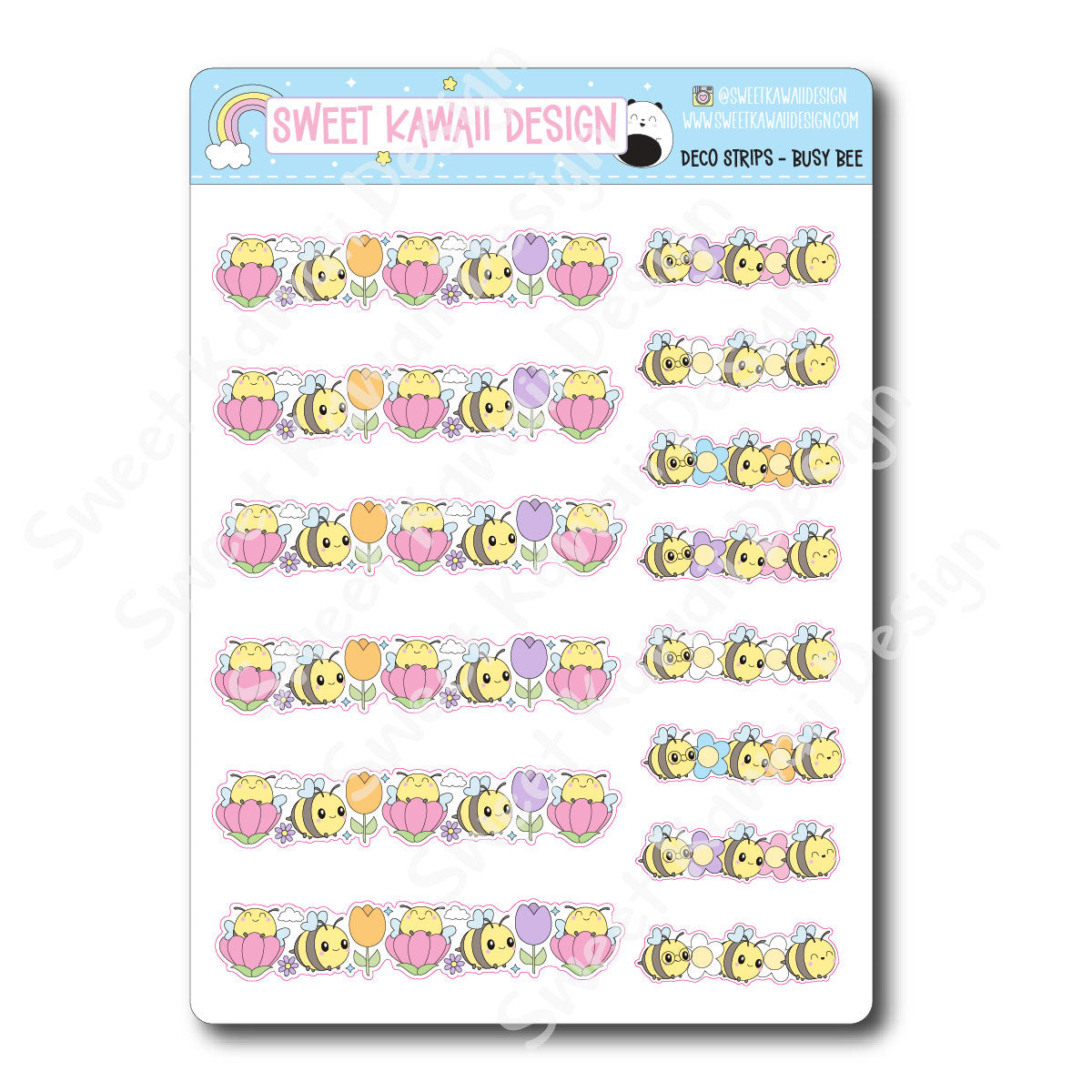 Kawaii Deco Strip Stickers (washi strip/border) - Busy Bee