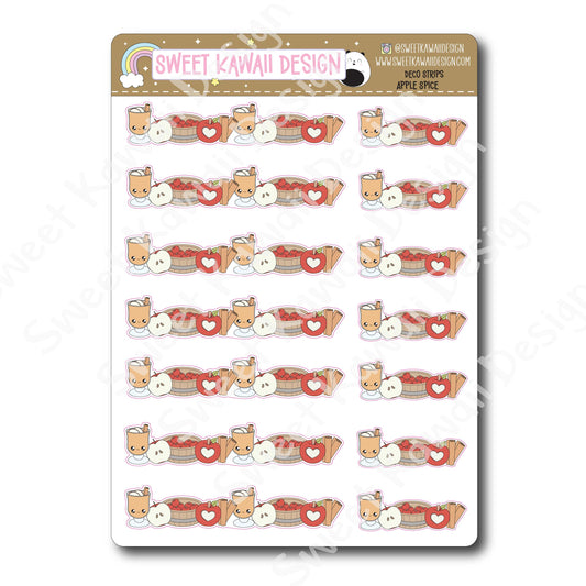 Kawaii Deco Strip Stickers (washi strip/border) - Apple Spice