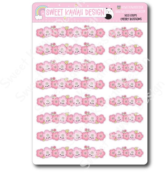 Kawaii Deco Strip Stickers (washi strip/border) - Cherry Blossoms