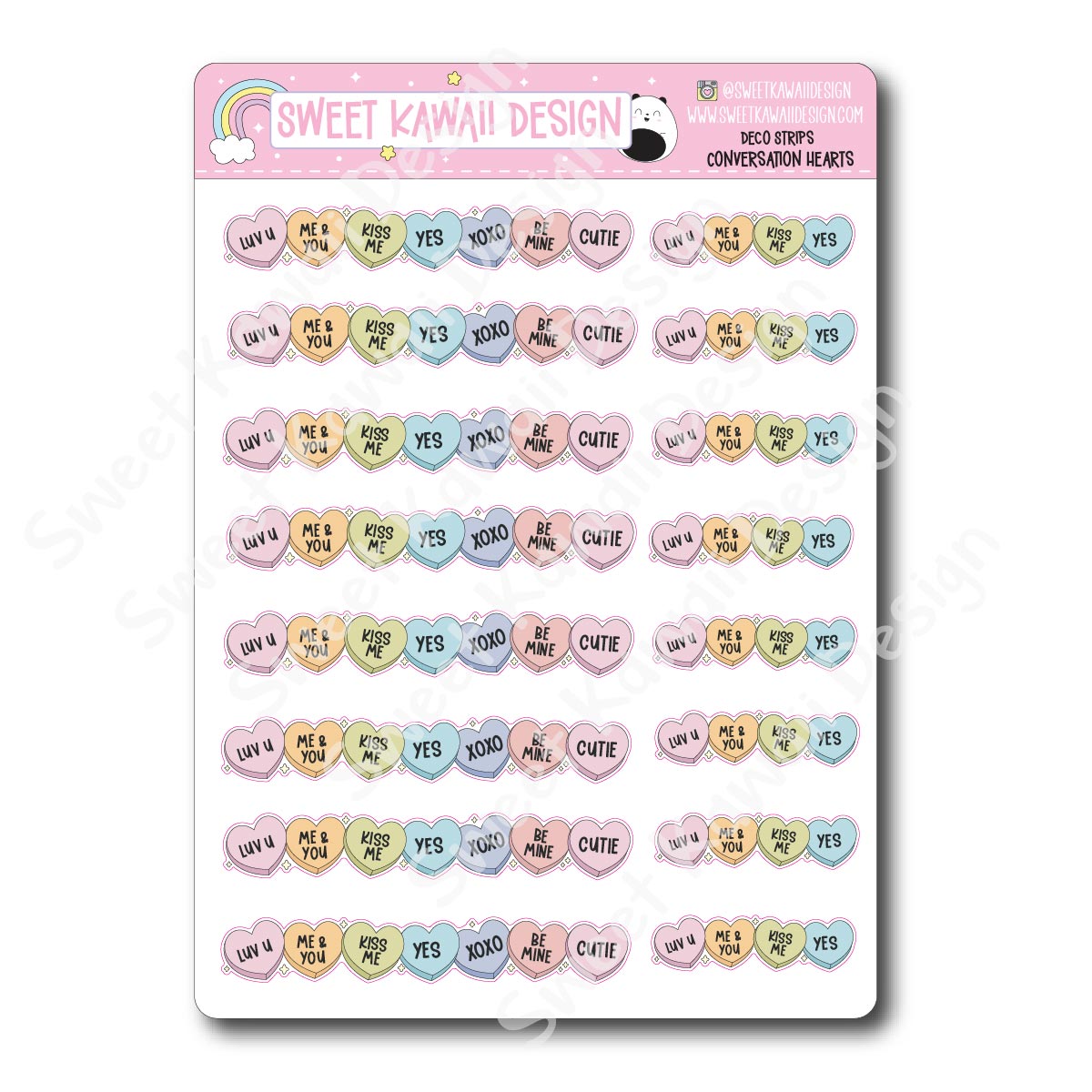 Kawaii Deco Strip Stickers (washi strip/border) - Conversation Hearts