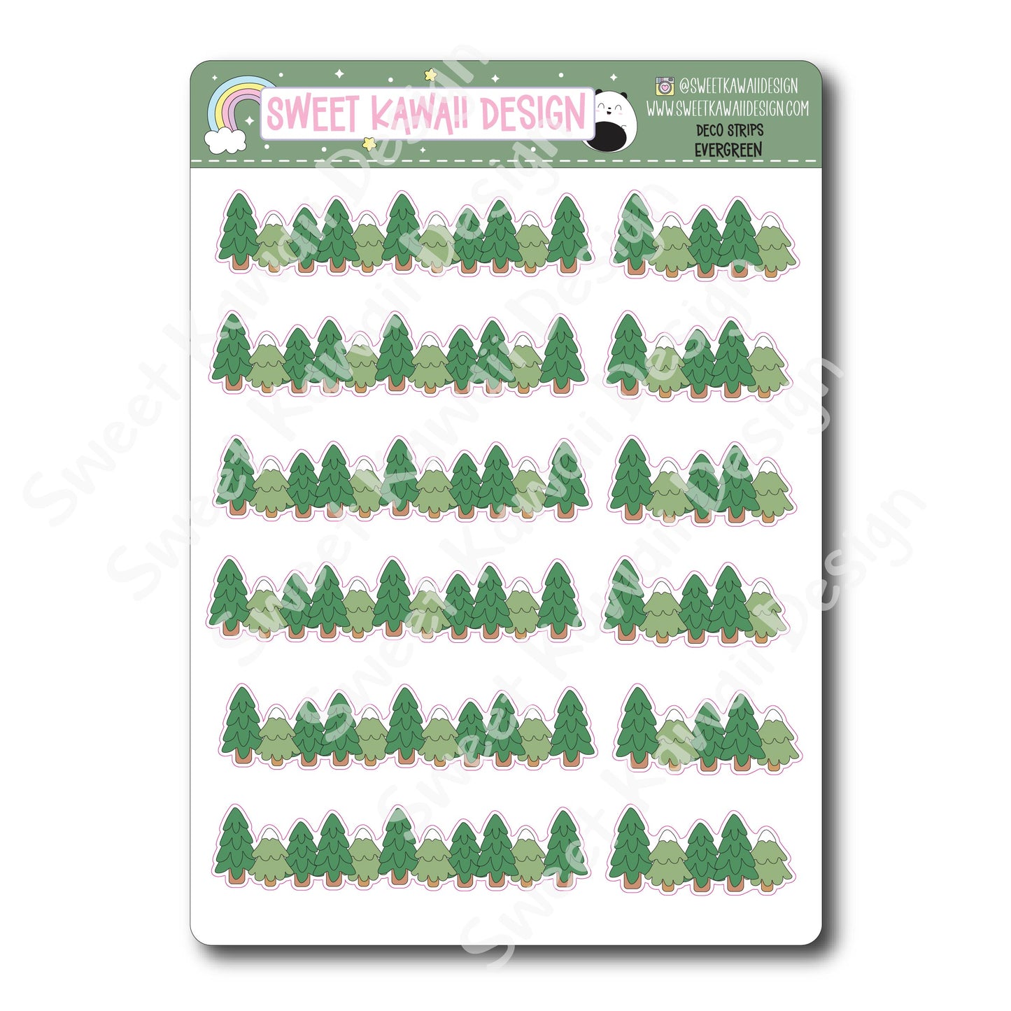 Kawaii Deco Strip Stickers (washi strip/border) - Evergreen