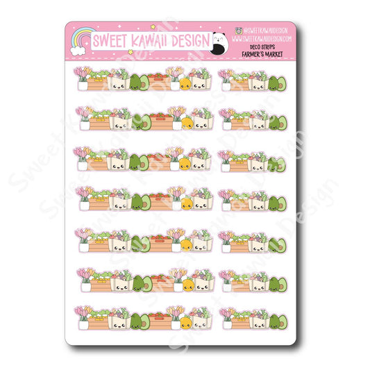 Kawaii Deco Strip Stickers (washi strip/border) - Farmer's Market