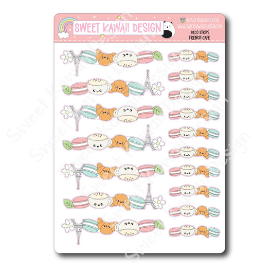 Kawaii Deco Strip Stickers (washi strip/border) - French Cafe