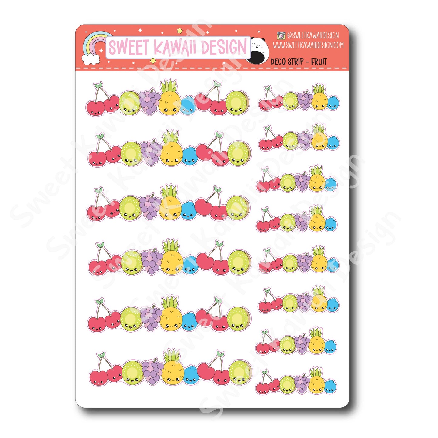 Kawaii Deco Strip Stickers (washi strip/border) - Tootie Fruity