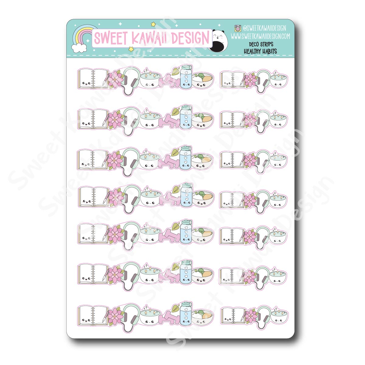 Kawaii Deco Strip Stickers (washi strip/border) - Healthy Habits