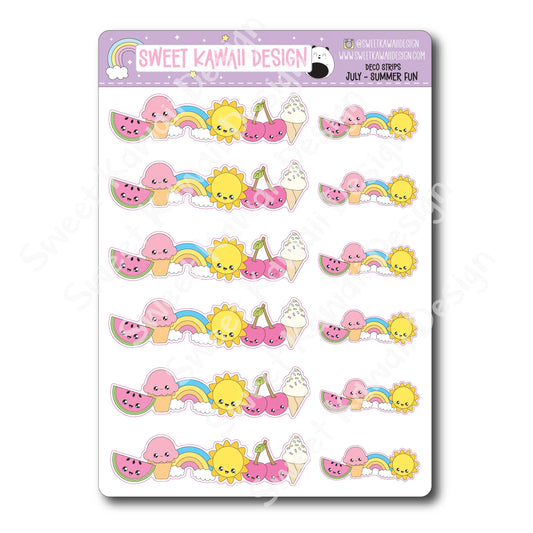 Kawaii Deco Strip Stickers (washi strip/border) - July Summer Fun