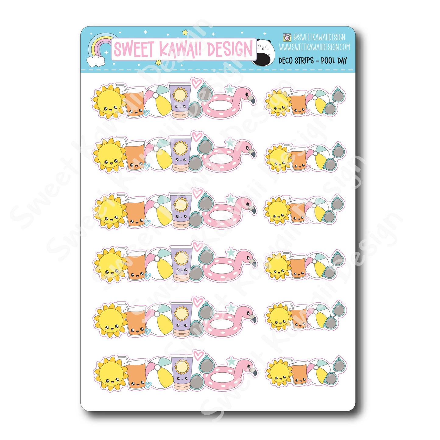 Kawaii Deco Strip Stickers (washi strip/border) - Pool Days