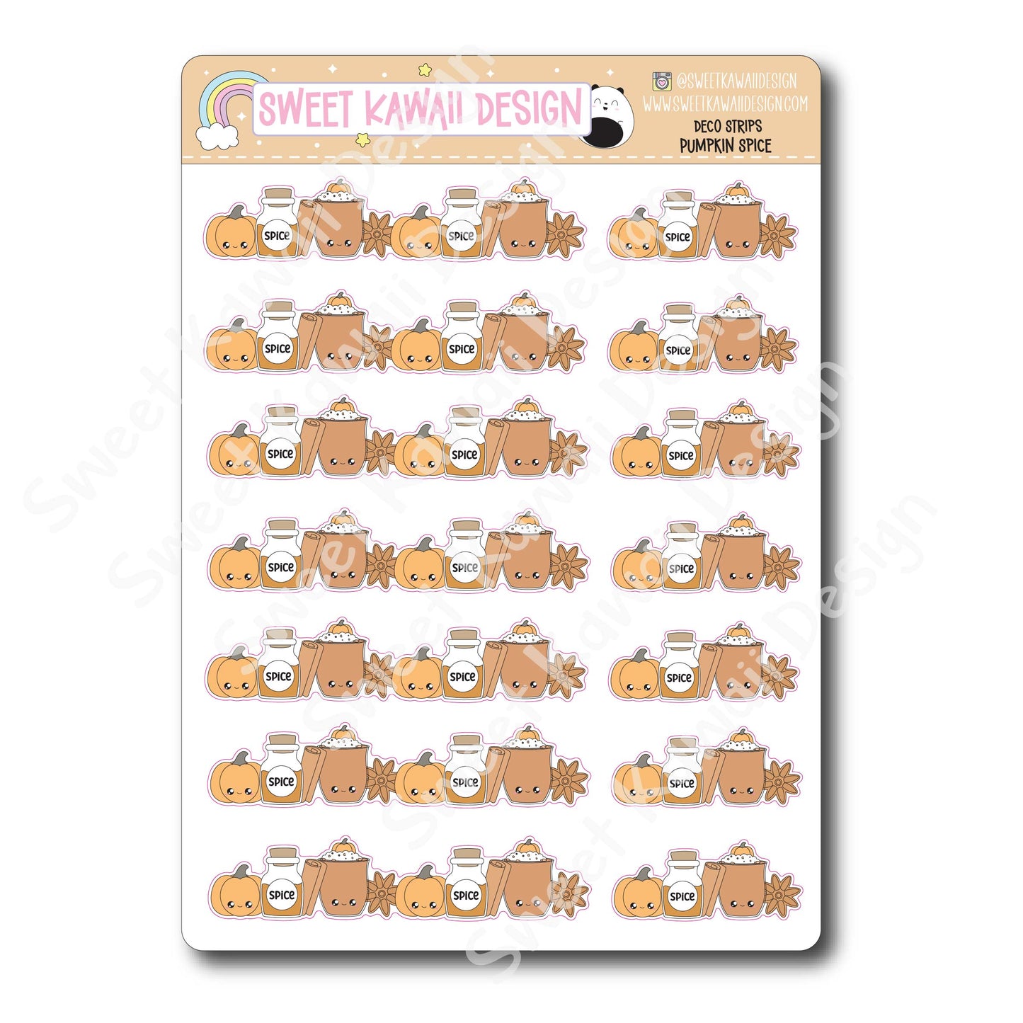 Kawaii Deco Strip Stickers (washi strip/border) - Pumpkin Spice