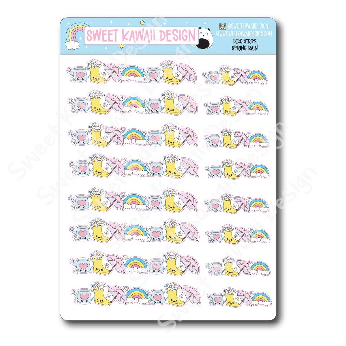 Kawaii Deco Strip Stickers (washi strip/border) - Spring Rain