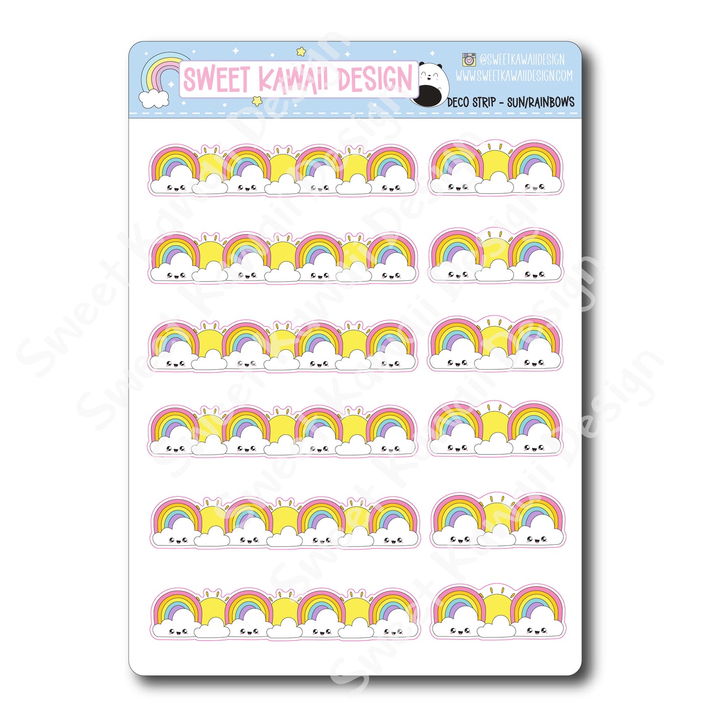 Kawaii Deco Strip Stickers (washi strip/border) - Sun and Rainbows