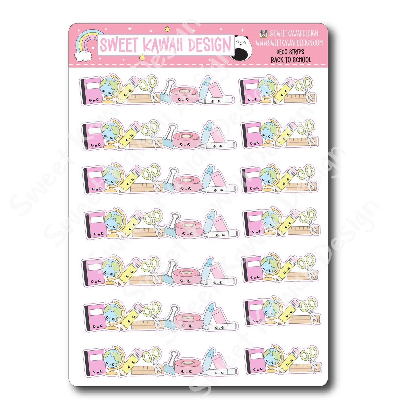 Kawaii Deco Strip Stickers (washi strip/border) - Back to School